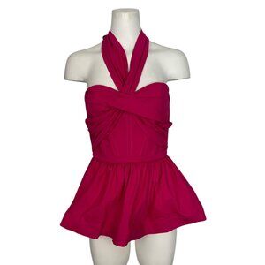 Andres Otalora Flora Peplum Blouse 2 Fuchsia Pink Halter
